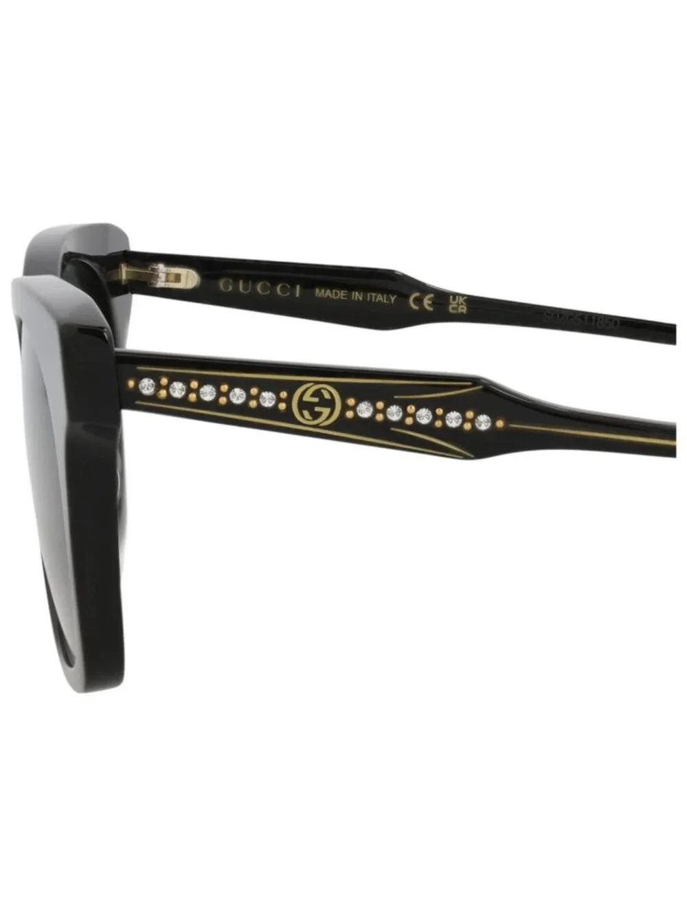 New Gucci Women's Sunglasses Cat Eye Recycled Acetate Frame Black Black Grey